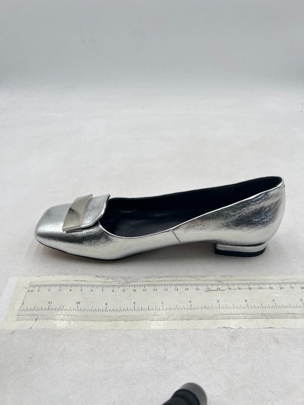 FSJ Silver Kitten Low Heels Bow Closed Toe Pumps Slip On Office Work Daily Shoes